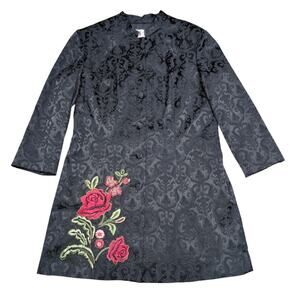 Floral Brocade Jacket Women Petite Large Embroidered Rose Romantic Elegant